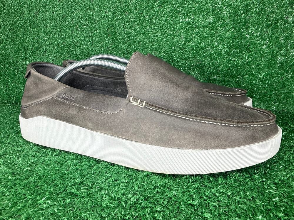 Olukai Kou Loafers Gray Leather Slip On Casual Shoes Mens Size 12